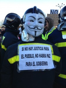 Anonymous firefighter on the demonstration